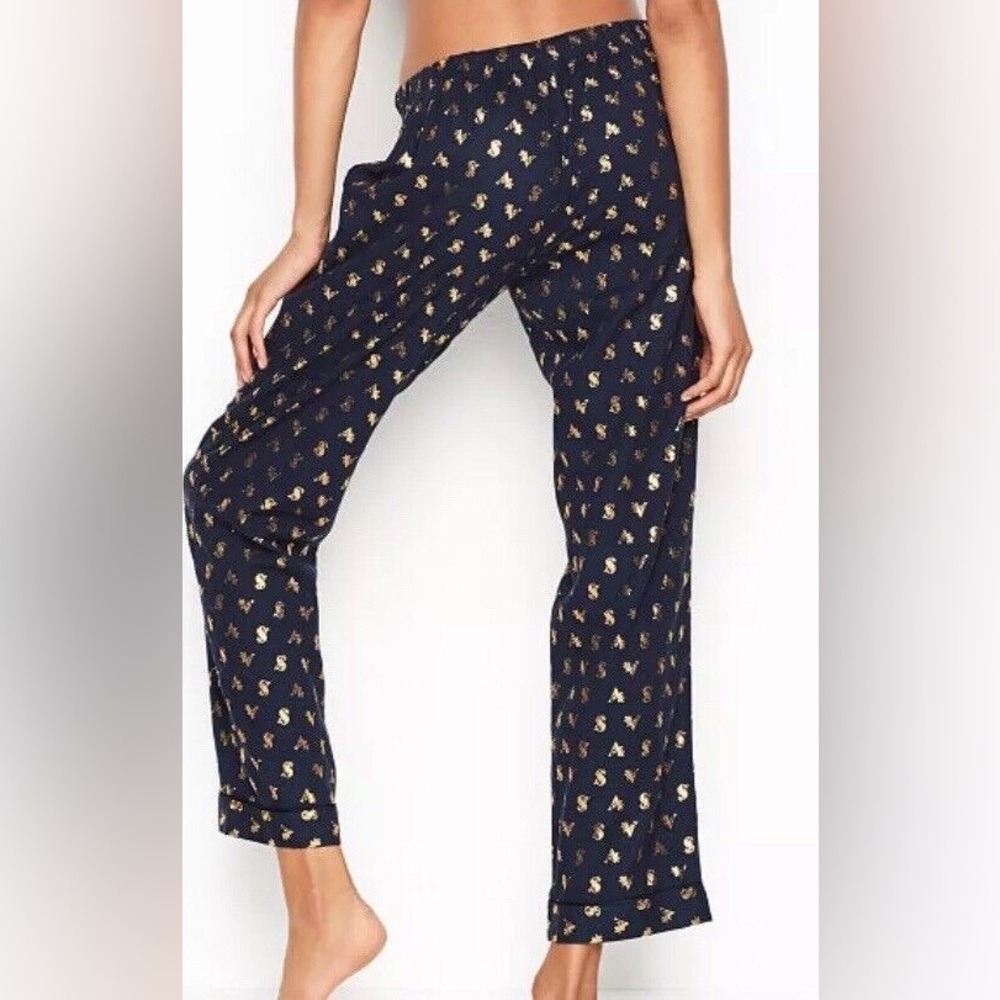 NWT Victoria Secret Navy & Gold foil pajama pants XS elastic waist band